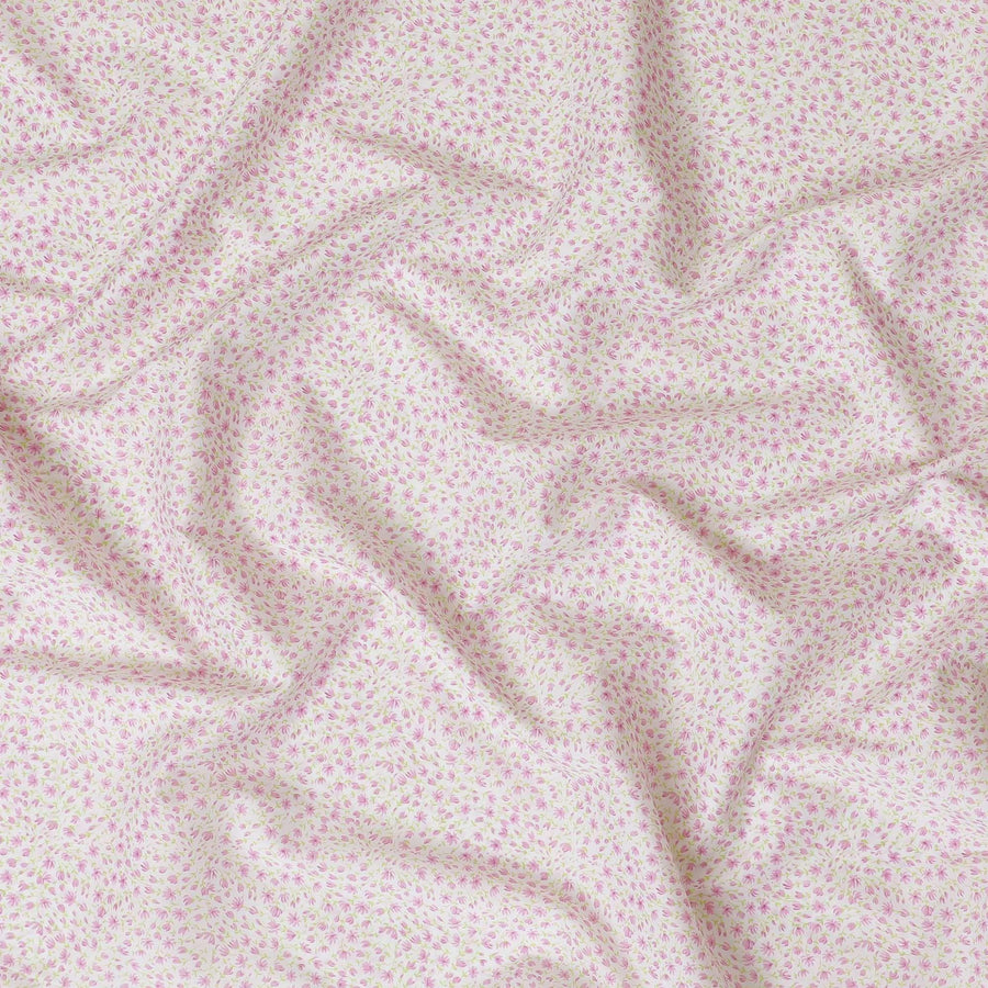 White 100% Swiss cotton lawn fabric with baby pink and parrot green print in floral design-D10104