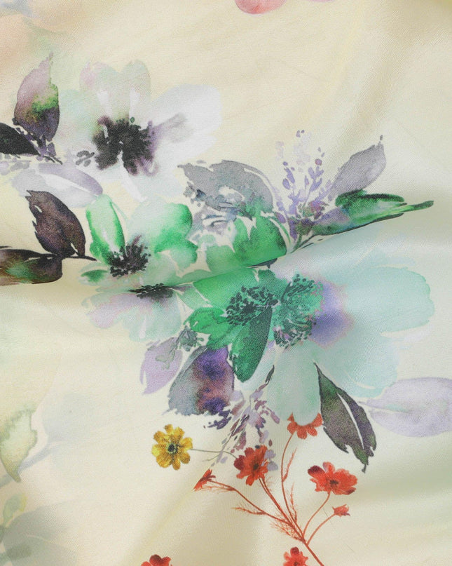 Navajo yellow synthetic crepe fabric with multicolor print in floral design-D10021 Regal Fabrics