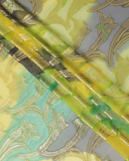 قماش شيفون حريري فرنسي (فرنساوي) فاخر متعدد الألوان مع لوركس معدني ذهبي بتصميم زهور-D14019