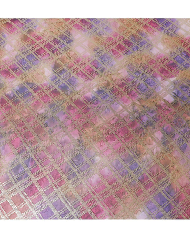 قماش شيفون من الحرير الخالص متعدد الألوان مع لوريكس معدني ذهبي بتصميم مربعات -D11414