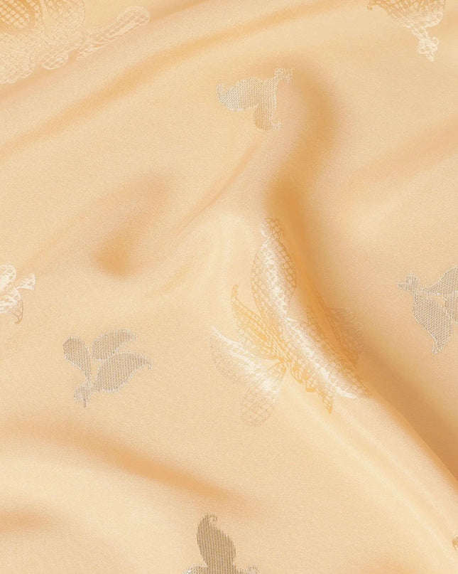 Peach Premium pure silk crepe fabric with same tone jacquard having gold metallic lurex weave in floral design-D14639 Regal Fabrics