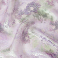 Light lilac Premium pure silk chiffon fabric with multicolor print having neon green metallic lurex in floral design-D15467