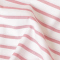 White cotton linen shirting fabric with peach print in stripe design-D7408