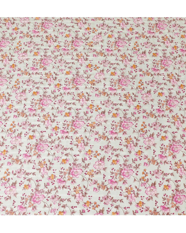 Mint green cotton satin fabric with pink, peach and brown print in floral design-D15287 Regal Fabrics
