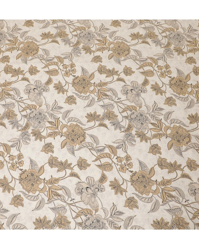 قماش فيسكوز إيطالي فاخر باللون البيج اللاتيه بنفس اللون، طباعة باللون الأسود والبني الشاحب بتصميم الأزهار-D12528