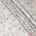Beige synthetic satin fabric with multicolor print in floral design-D10267