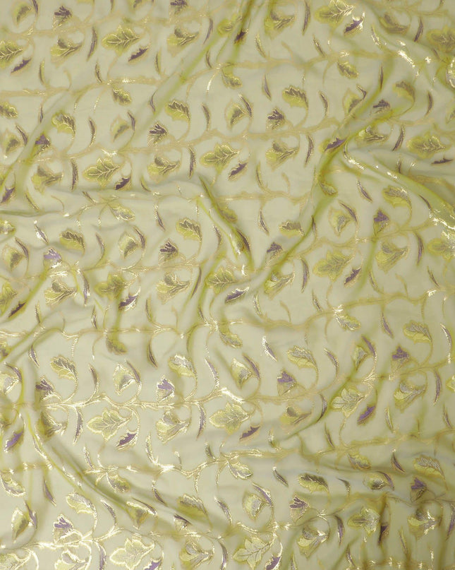 قماش شيفون من الحرير الخالص الفاخر باللون الأخضر الداكن بنفس اللون، والفسكوز الأرجواني مع اللوريكس المعدني الذهبي بتصميم الأزهار-D13189