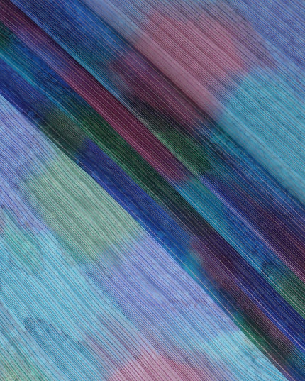 قماش شيفون من الحرير الخالص متعدد الألوان مع لوريكس معدني ذهبي بتصميم مخطط -D12615