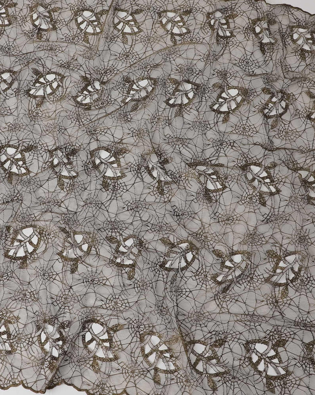 Walnut brown nylon tulle fabric with cut work and sequins in web design Regal Fabrics