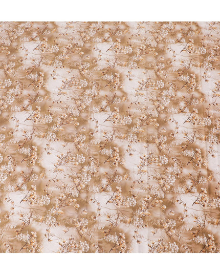 Brown cotton satin fabric with multicolor print in floral design-D15259 - Regal Fabrics
