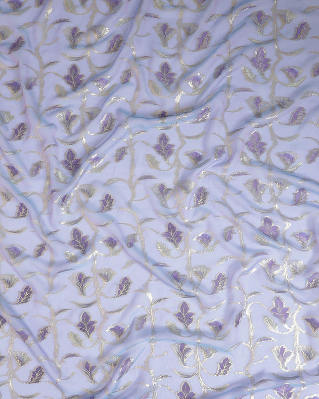 قماش شيفون من الحرير الخالص الفاخر مع فسكوز أرجواني ولوريكس معدني ذهبي بتصميم زهور-D13186