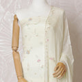 Cream Premium pure silk crepe kameez with multicolor bead and sequin embroidery in floral design. Cream plain salwar having same tone chiffon dupatta with multicolor bead and sequin embrodiery-D15003