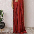 Crimson red Premium pure Changent French silk chiffon saree having stone work in fancy design-D15511