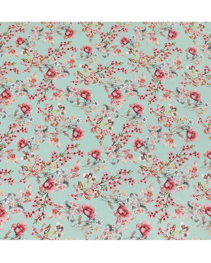Light turquoise green viscose fabric with multicolor print in floral design-D12265
