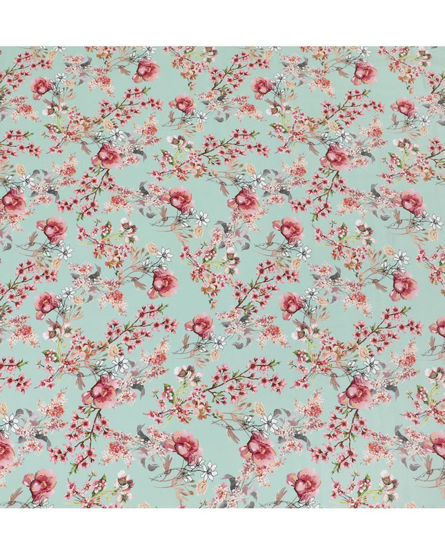 Light turquoise green viscose fabric with multicolor print in floral design-D12265