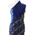 Royal blue silk blended velvet fabric with black embroidery having black and silver sequins in fancy design-D6085