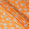 Orange uragiri cotton voile fabric with same tone jacquard grey, black and olive green print in floral design-D14326