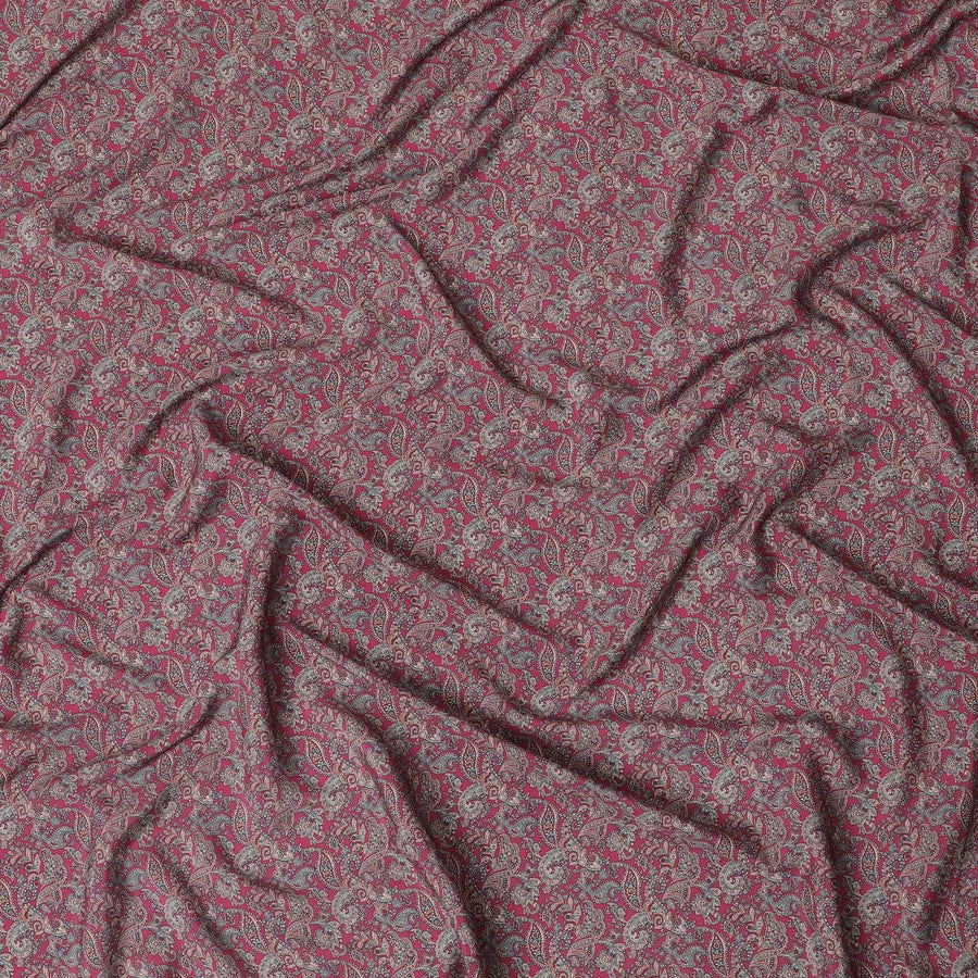 Cerise pink synthetic crepe fabric with multicolor print in fancy design-D15022