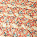 Blonde yellow cotton voile fabric with orange, brown and turquoise blue print in fancy design-D6758 Regal Fabrics
