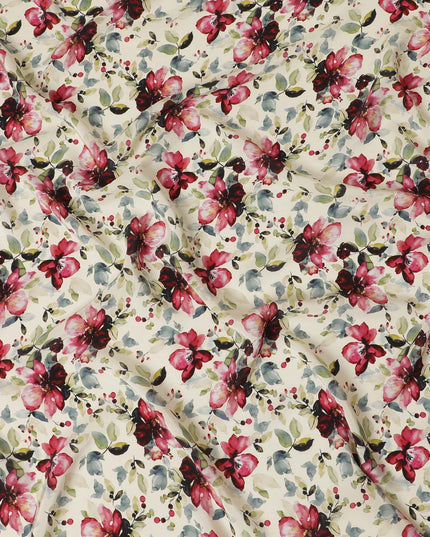 Cream viscose fabric with multicolor print in floral design-D12256 Regal Fabrics