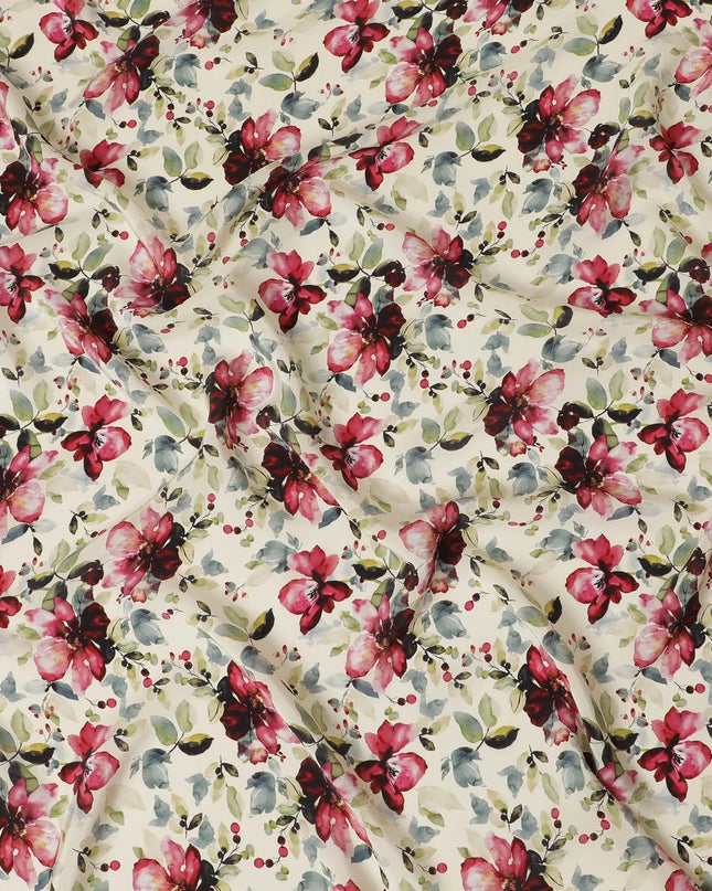 Cream viscose fabric with multicolor print in floral design-D12256 Regal Fabrics