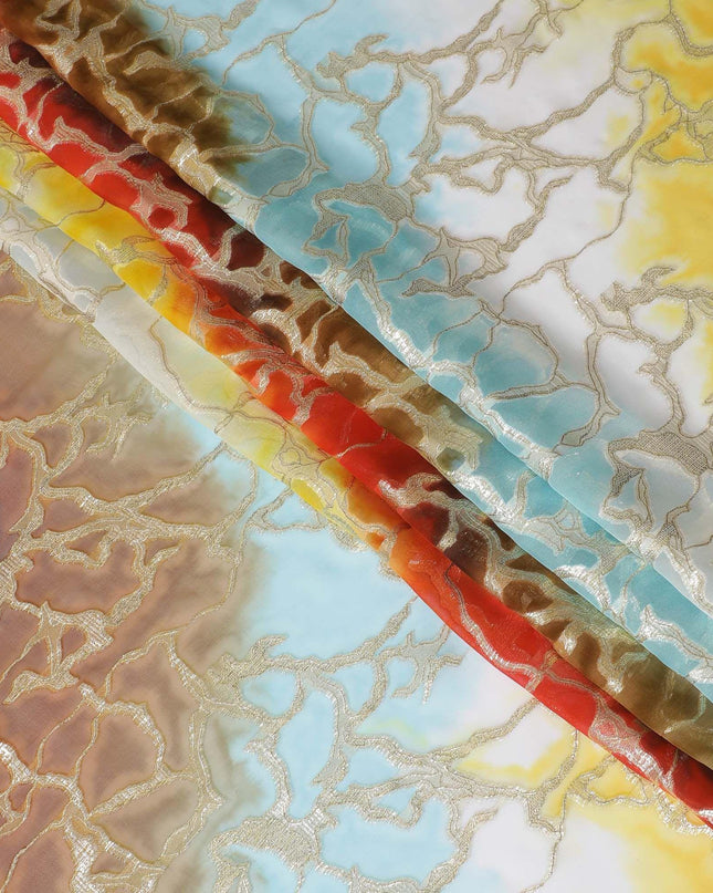 شيفون من الحرير الخالص متعدد الألوان مع لوريكس معدني ذهبي بتصميم تجريدي -D11366