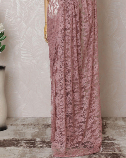 Salmon pink Premium pure French chantilly lace saree having stone work in floral deisgn-D14599 Regal Fabrics