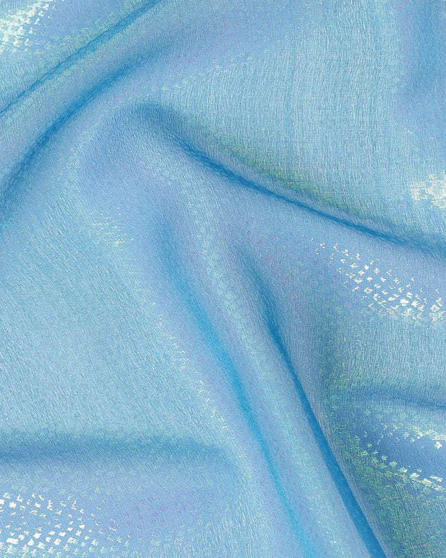 قماش شيفون حريري نقي فاخر باللون الأزرق السماوي مع لوريكس معدني بنفس اللون بتصميم ذاتي -D13550