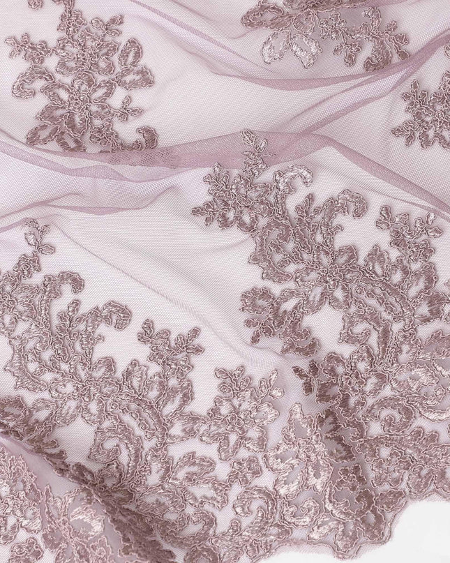 Thistle purple nylon tulle fabric with same tone embroidery in floral design-D6685 Regal Fabrics