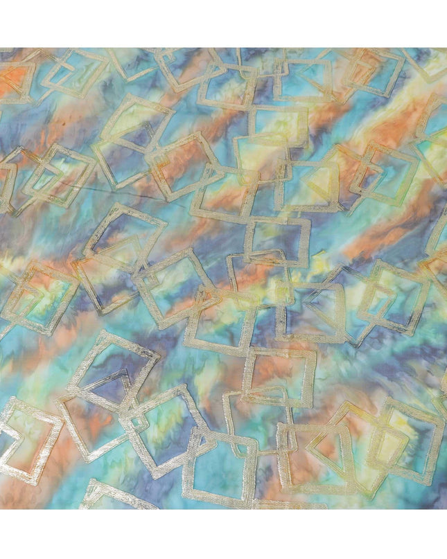 شيفون من الحرير الخالص متعدد الألوان مع لوريكس معدني ذهبي بتصميم تجريدي -D11372