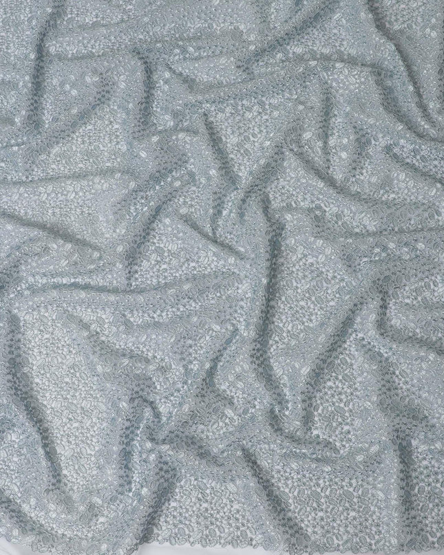 Powder blue nylon tulle fabric with same tone embroidery in fancy design-D11702 Regal Fabrics