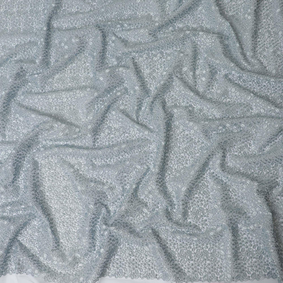 Powder blue nylon tulle fabric with same tone embroidery in fancy design-D11702