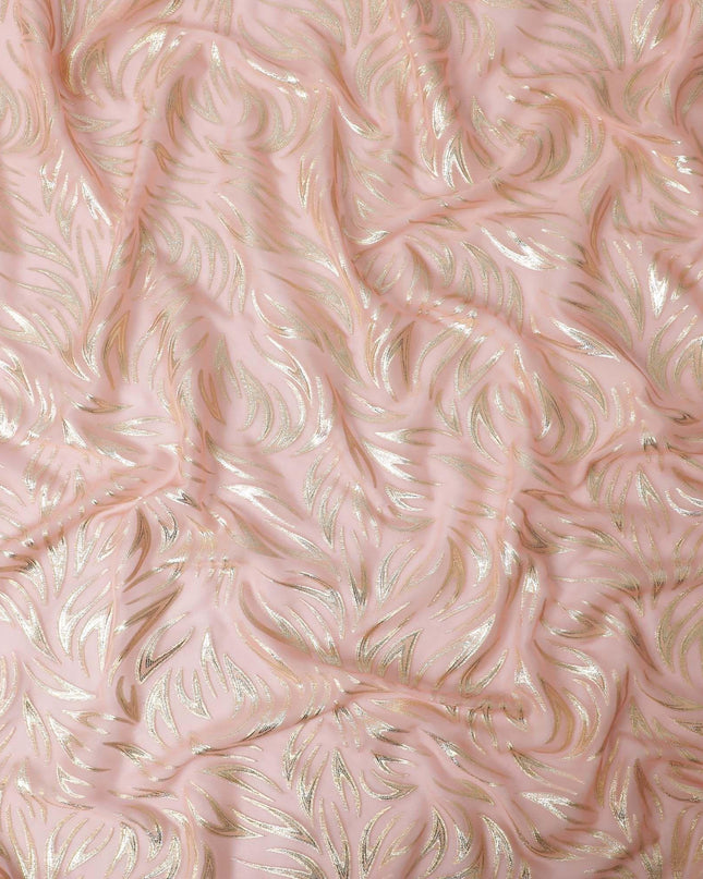 Light peach Premium pure silk chiffon fabric with gold metallic lurex in fancy design-D13275