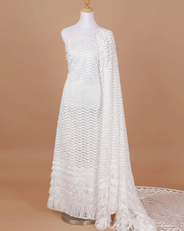 White nylon tulle fabric with same tone embroidery in fancy design-D9186 Regal Fabrics
