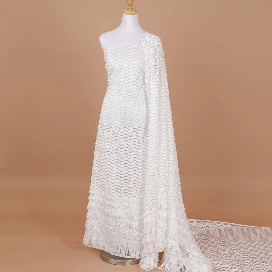 White nylon tulle fabric with same tone embroidery in fancy design-D9186 Regal Fabrics