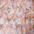 قماش شيفون من الحرير الخالص الخوخي مع طباعة متعددة الألوان بتصميم الأزهار-D13221