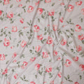 Light grey cotton lawn fabric with brick pink and sage green print in floral design-D9021