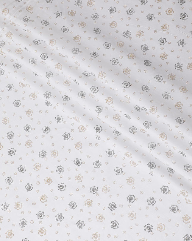 قماش الكتان الأبيض الفاخر بنسبة 100% مع طباعة باللون الأخضر الزيتوني والأسود بتصميم الأزهار-D10763