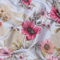 Light sky blue premium pure silk chiffon fabric with olive green and pink print having gold metallic lurex in floral design-D10581 Regal Fabrics