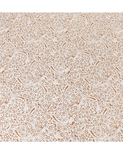 Off white viscose twill printed fabric with brown prints in floral design-D11171 Regal Fabrics