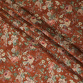 Rusty brown synthetic crepe fabric with multicolor print in floral design-D12239