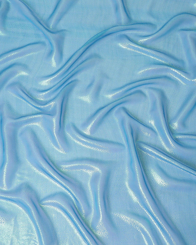 قماش شيفون حريري نقي فاخر باللون الأزرق السماوي مع لوريكس معدني بنفس اللون بتصميم ذاتي -D13550