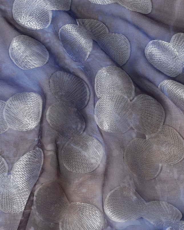 Blue premium pure silk chiffon fabric with multicolor print having silver viscose in dot design-D13115