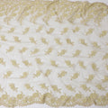 Light gold nylon tulle fabric with same tone embroidery, beads in floral design-D11744