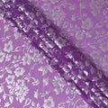 Purple Premim pure silk chiffon fabric with silver jacquard in floral design-D15323