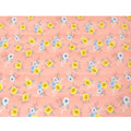 Salmon orange premium pure silk crepe fabric with sun flower yellow, baby blue and beige print in floral design-D9393 Regal Fabrics