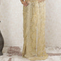 Gold Premium pure metallic French chantilly saree lace having stone work in floral design-D13516 Regal Fabrics