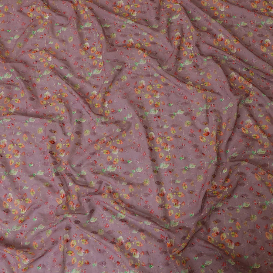 قماش فوال قطني بنفسجي مع جاكار بنفس اللون مع طباعة متعددة الألوان بتصميم الأزهار-D9122