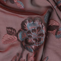 Maroon premium pure silk chiffon fabric with same tone and blue metallic lurex in floral design-D13725