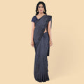 Indigo blue net saree with same colour sequence in abstract design. Blouse piece in same colour-D12731